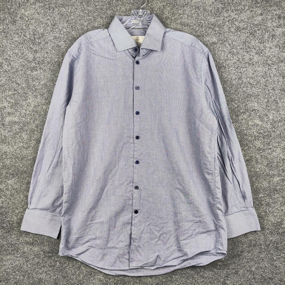 Christian Lacroix Shirt Mens 16 32/33 Blue Geometric Long Sleeve Dress